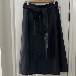 DKNY Faux Leather A-Line Skirt with Tie Belt